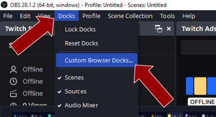 Opening up Custom Browser Docks in OBS Studio