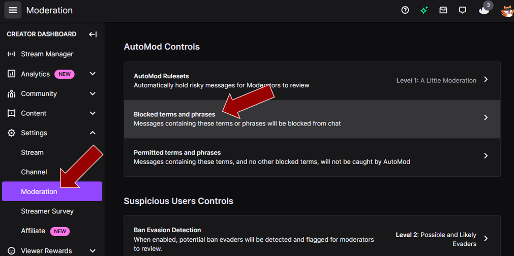 Open Blocked Terms And Phrases in Twitch