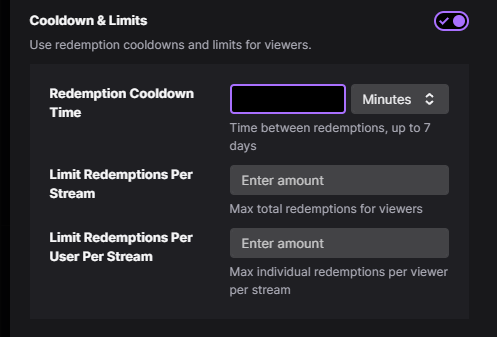 Specify cooldown and limits