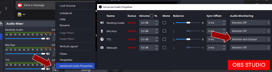Audio monitor a browser source in OBS Studio