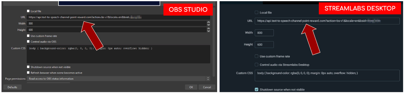 Paste in the browser source URL