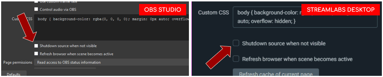 The Shutdown source when not visible setting in OBS Studio