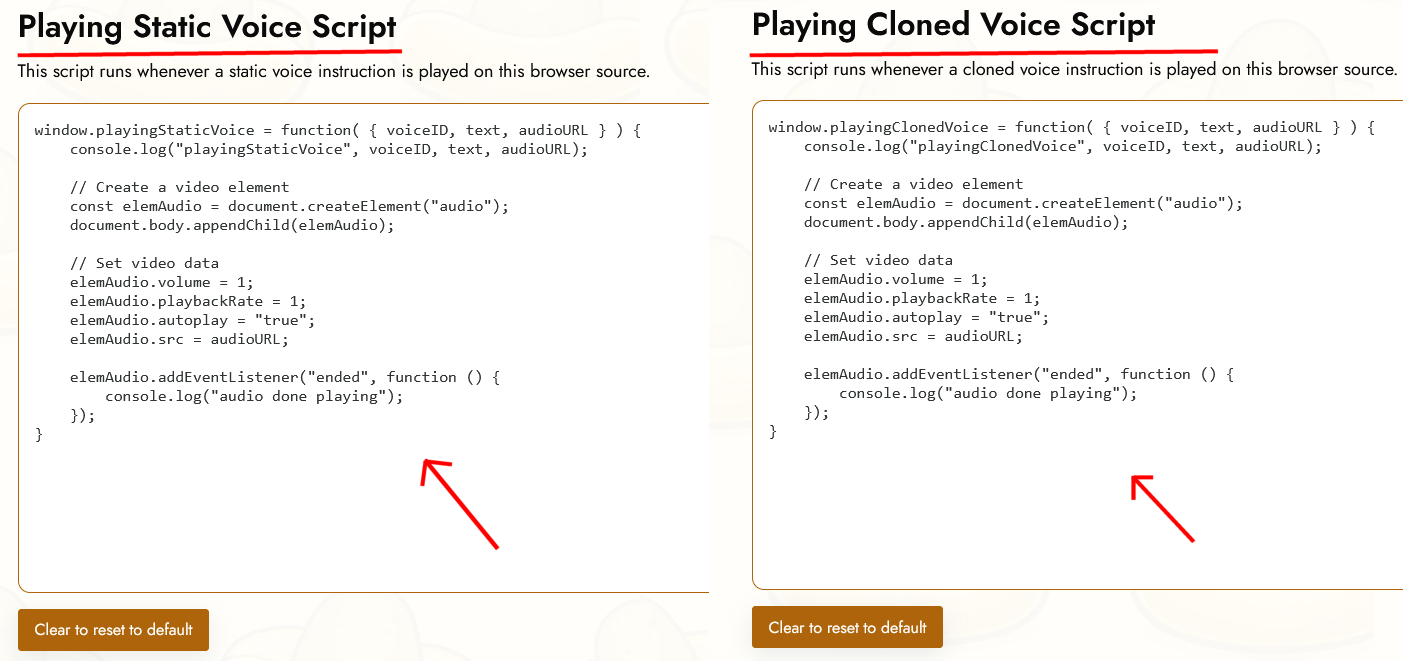 Customize playback with the Playing Static Voice Script field on the Edit Dynamic Browser Source page