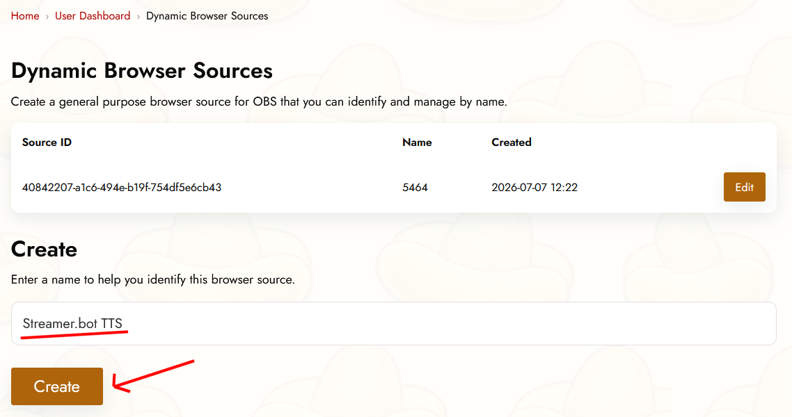Create a Dynamic Browser Source in the PotatoHotDog dashboard