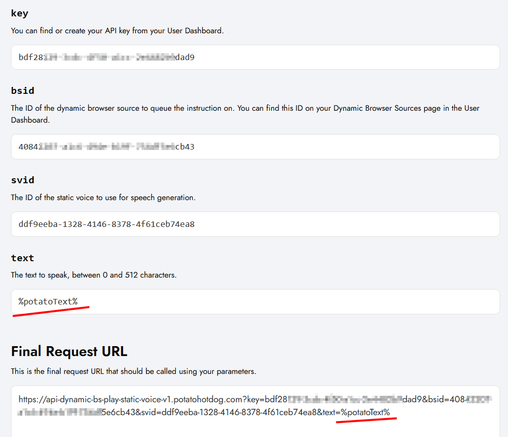 Generate the webhook request URL on the Play Static Voice API page