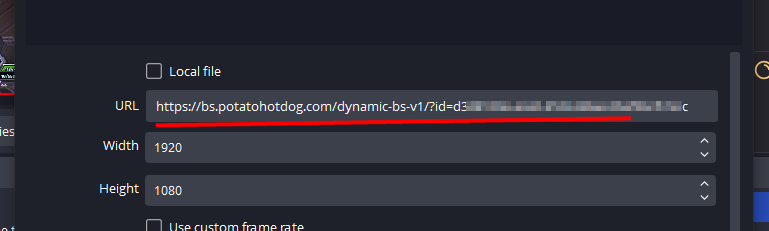 Paste the browser source URL in OBS Studio